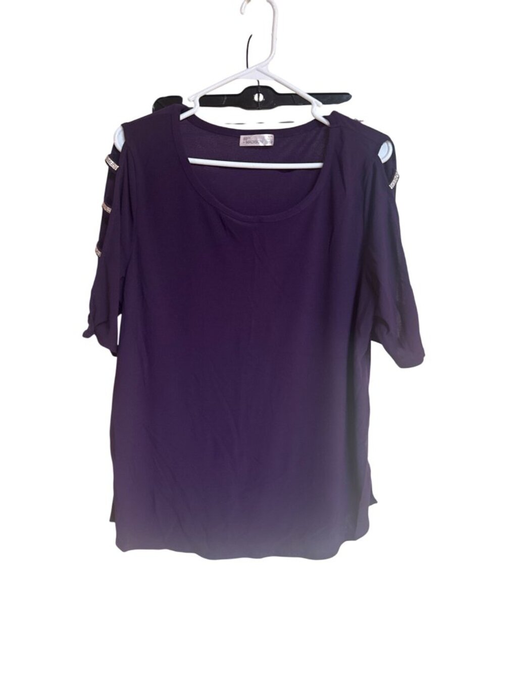 89th + Madison Womens Purple Top XL With Open Sleeve Detail Polyester Blend